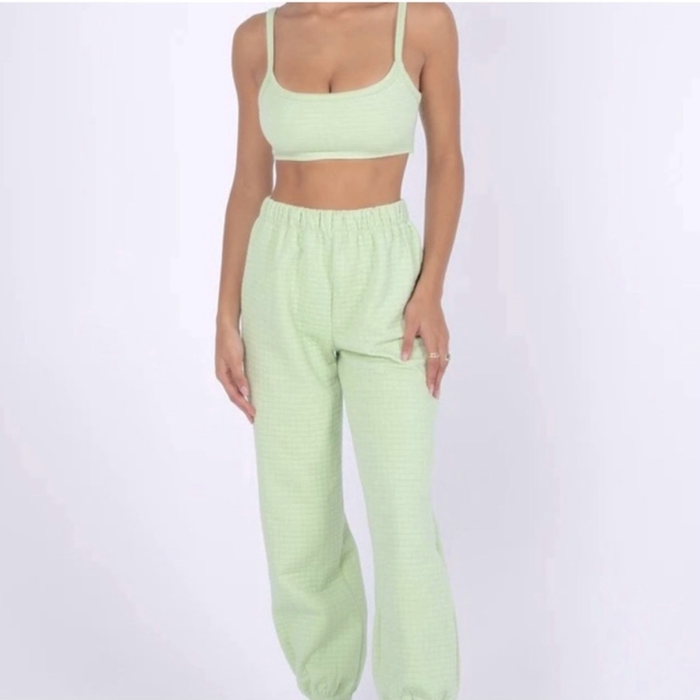 Princess Polly Arabella Sage Green Quilted Joggers Sweatpants Elastic Waist Sz 2